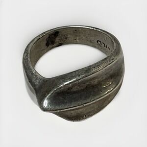 Sterling Silver Ring Vintage Modernist Band Oxidized Sz 6.5 Mexico Signed 9.4 Oz